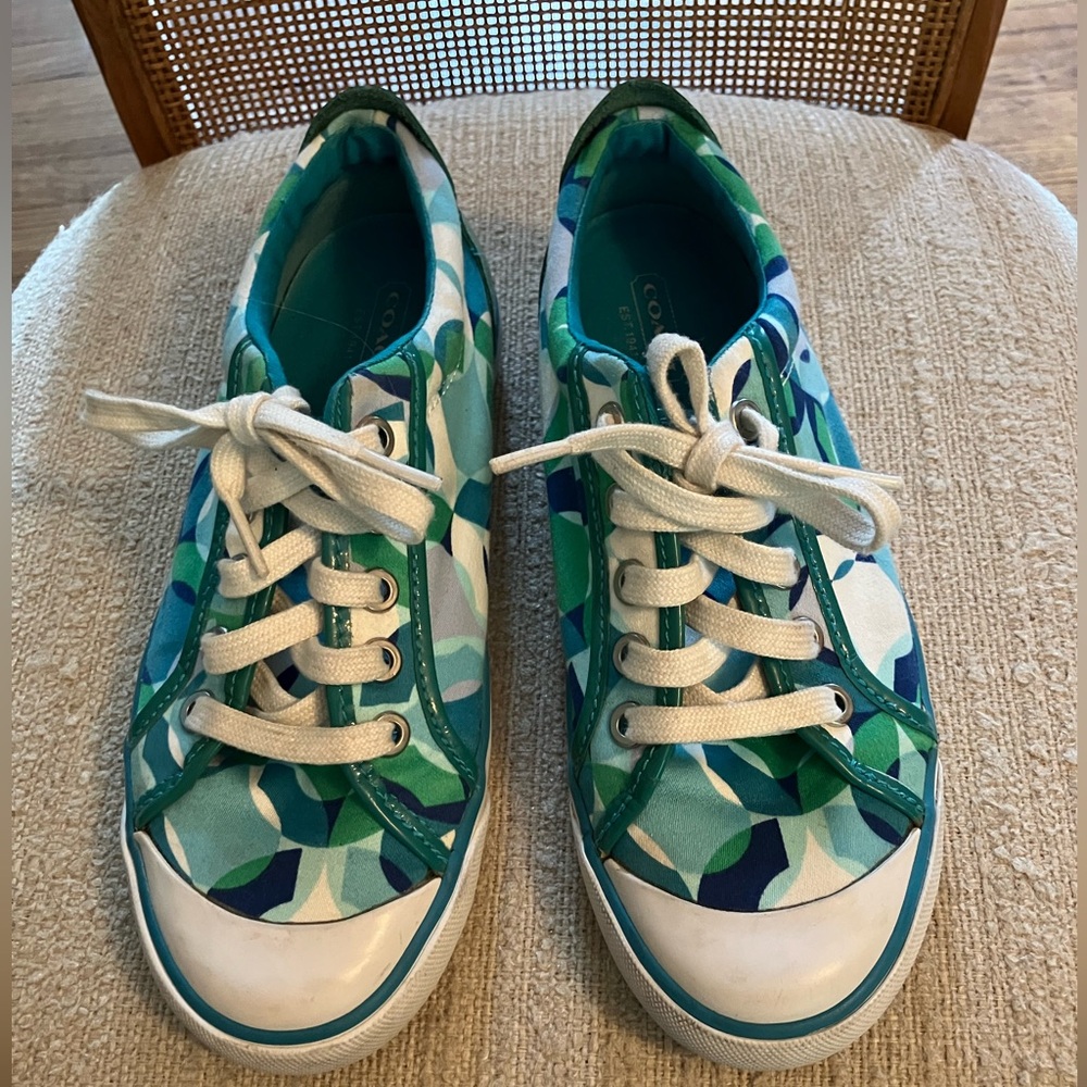 Coach Women's Green Blue Patterned Sneakers